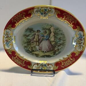 Vintage Daher Decorated Ware Oval Tin Tray Victorian Couple England Wall Decor